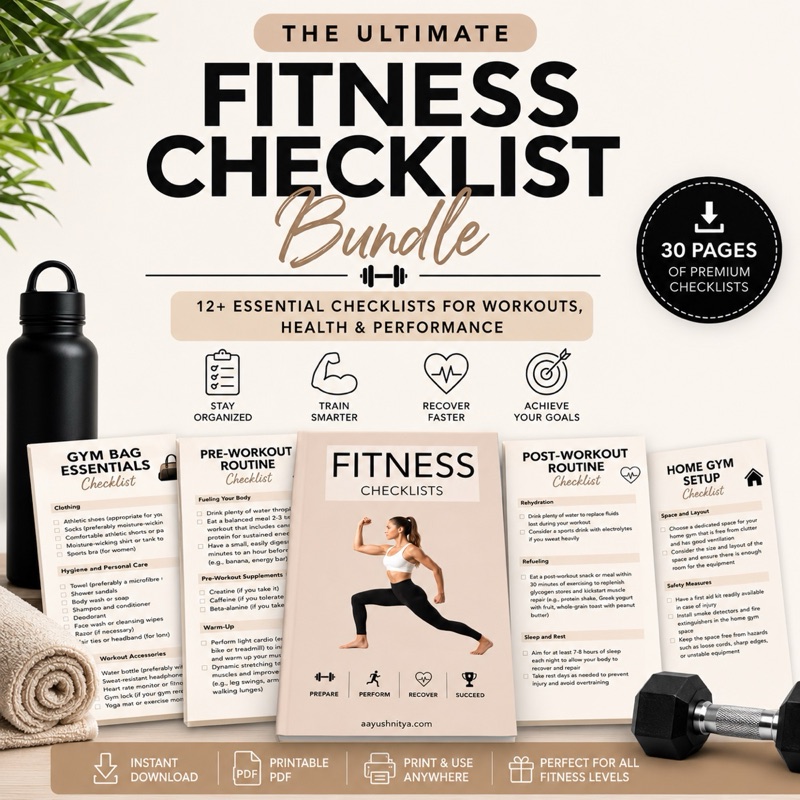The Ultimate Fitness Checklist Bundle: 30-page printable and digital PDF cover