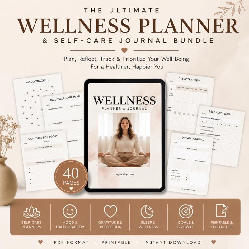 The Ultimate Wellness Planner & Self-Care Journal Bundle: 40-page printable PDF cover